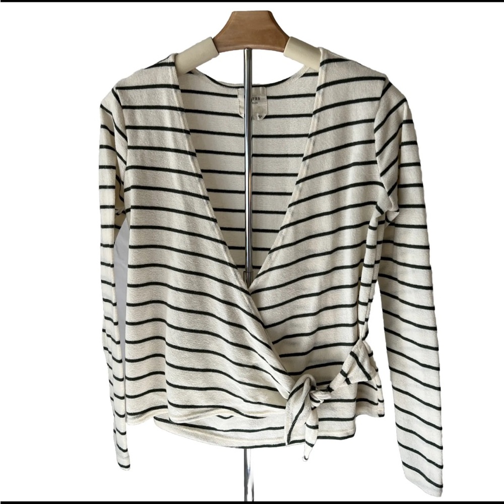 Harper Heritage Striped Top Faux Wrap, Long Sleeve XXS